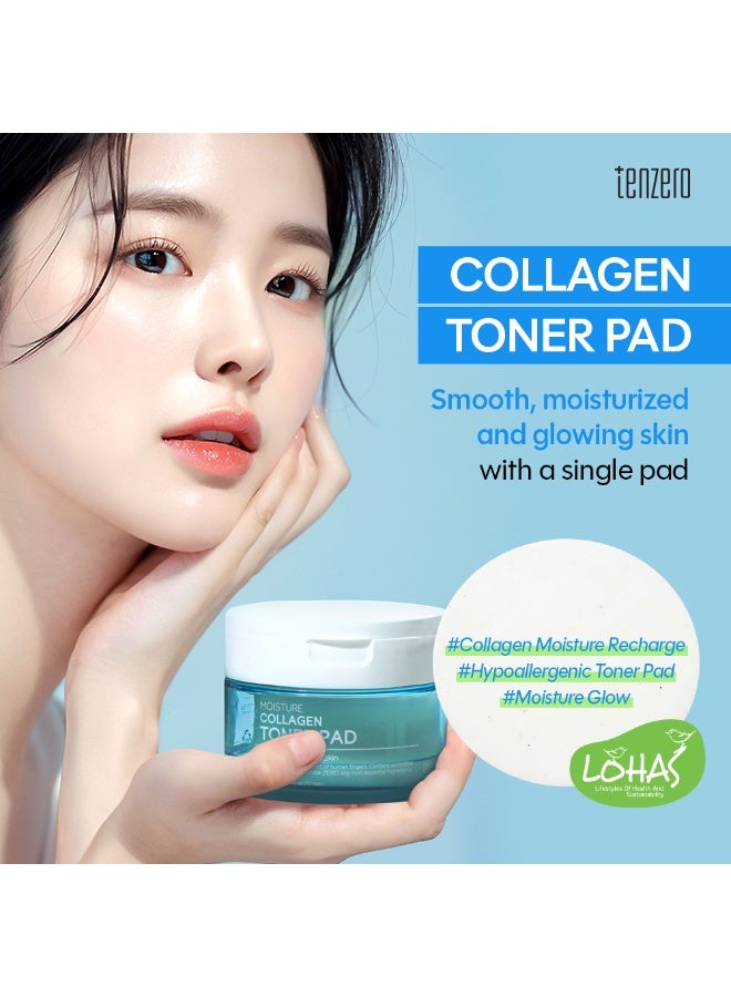 TENZERO Moisture Collagen Toner Pad 160g (70 Pads) - Anti-Aging Face Mask & Hydrating Toner with Hydrolyzed Collagen & Cica - Premium Korean Cotton Pads for Elasticity, Wrinkle Care & Skin Glow - Image 2